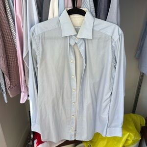 Eton Mens Button-Up Shirt Navy Diamond Dot Long Sleeve 15 Super slim fit hearts